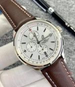 Knockoff Breitling Premier Chronograph Watches Silver Dial Brown Leather Strap